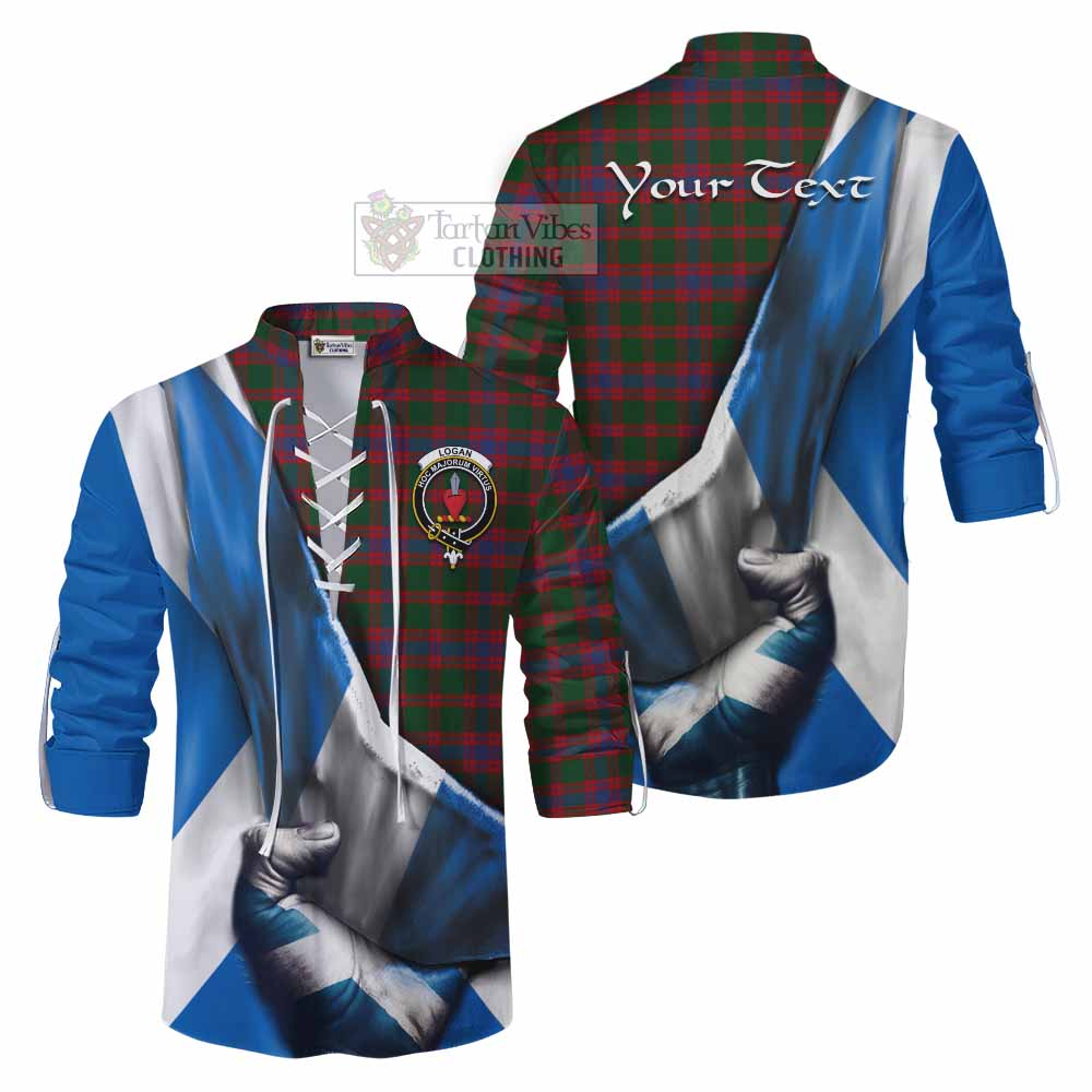 Tartan Vibes Clothing Logan Tartan Ghillie Kilt Shirt with Family Crest Scotland Patriotic Style