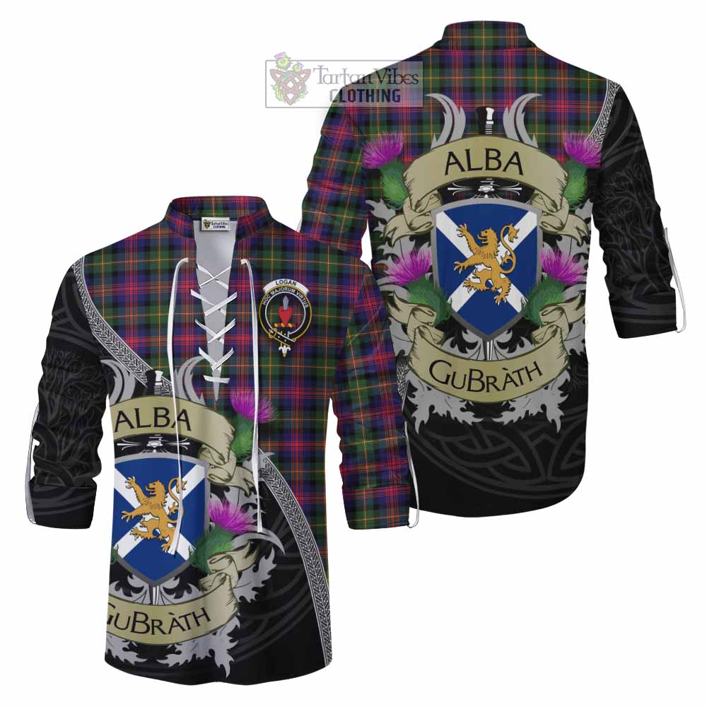 Tartan Vibes Clothing Logan Tartan Family Crest Ghillie Kilt Shirt Lion Rampant Royal Thistle Shield Celtic Inspired