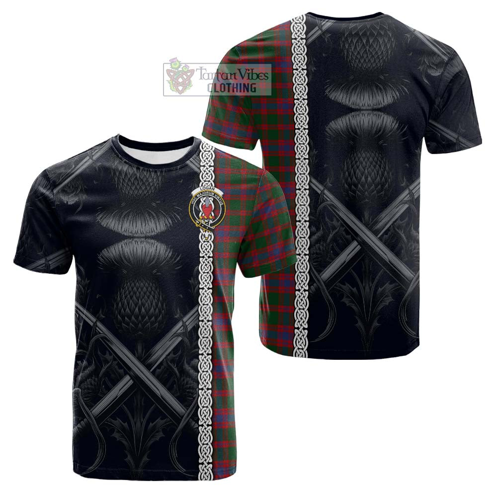 Tartan Vibes Clothing Logan Tartan Cotton T-shirt with Family Crest Cross Sword Thistle Celtic Vibes