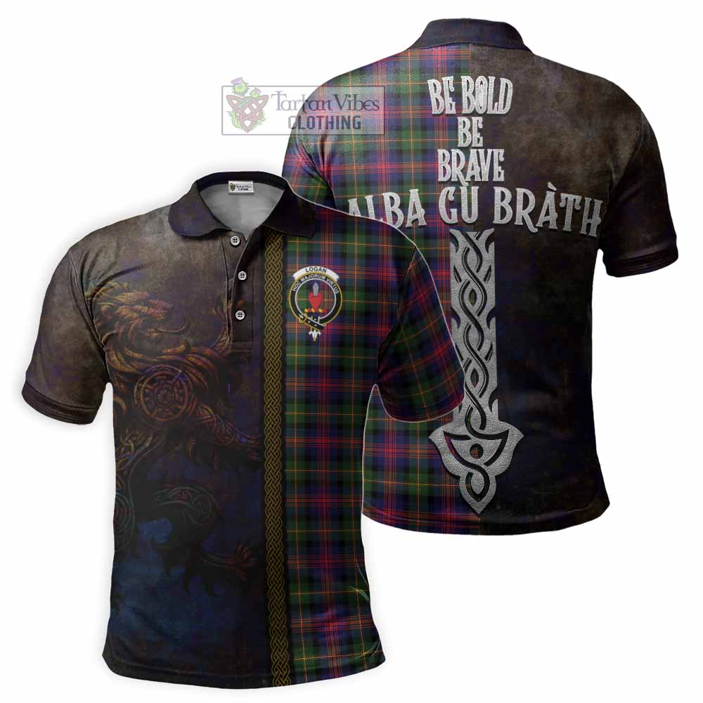 Tartan Vibes Clothing Logan Tartan Family Crest Polo Shirt Alba Gu Brath Be Brave Lion Ancient Style