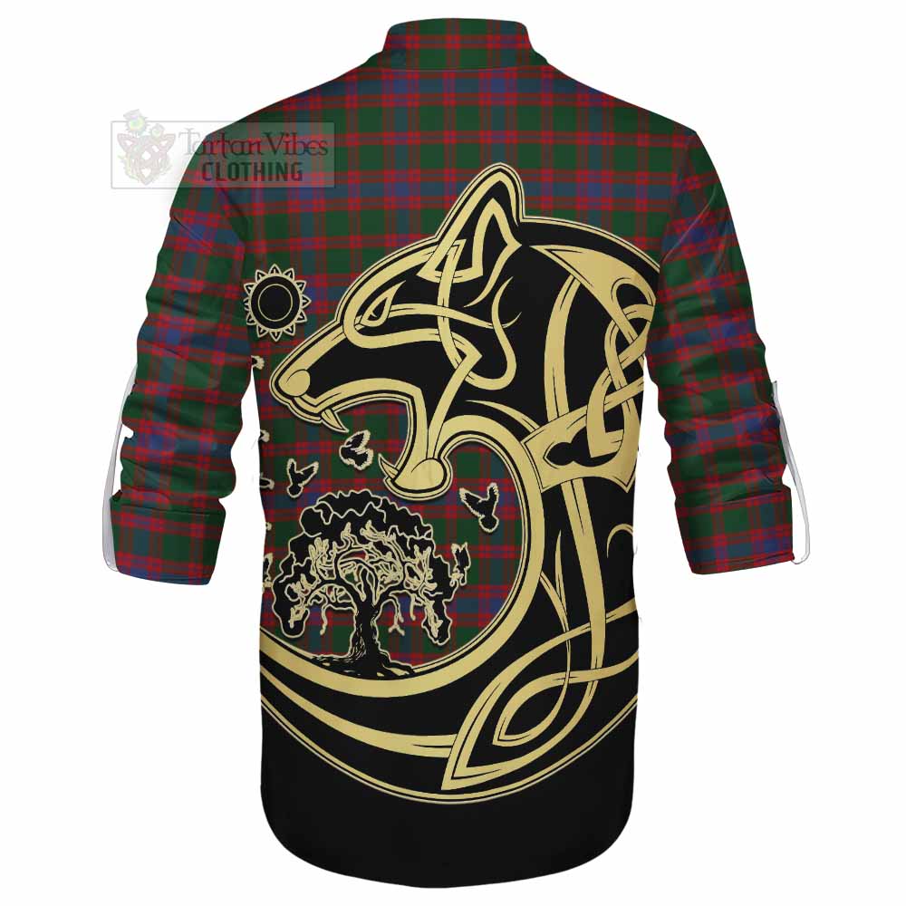 Tartan Vibes Clothing Logan Tartan Ghillie Kilt Shirt with Family Crest Celtic Wolf Style