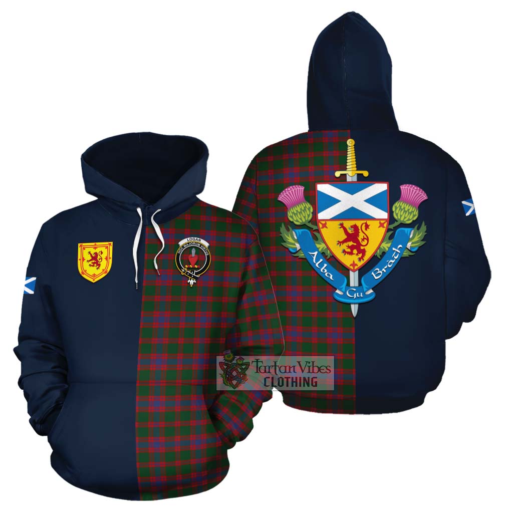 Tartan Vibes Clothing Logan Tartan Cotton Hoodie Alba with Scottish Lion Royal Arm Half Style