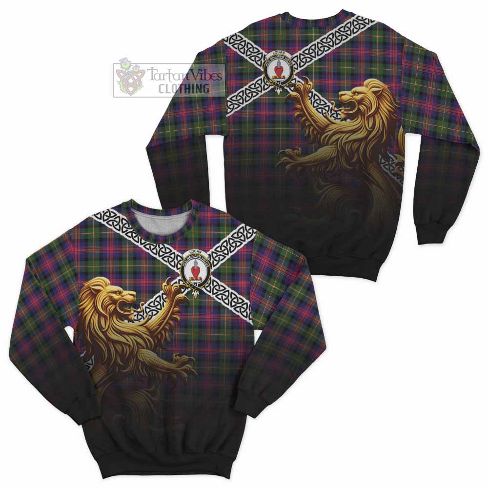 Tartan Vibes Clothing Logan Crest Tartan Sweatshirt with Golden Lion Emblem Celtic Style