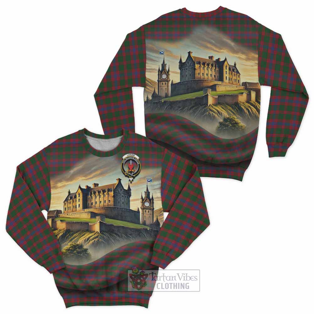 Tartan Vibes Clothing Logan Tartan Family Crest Sweatshirt with Scottish Ancient Castle Style