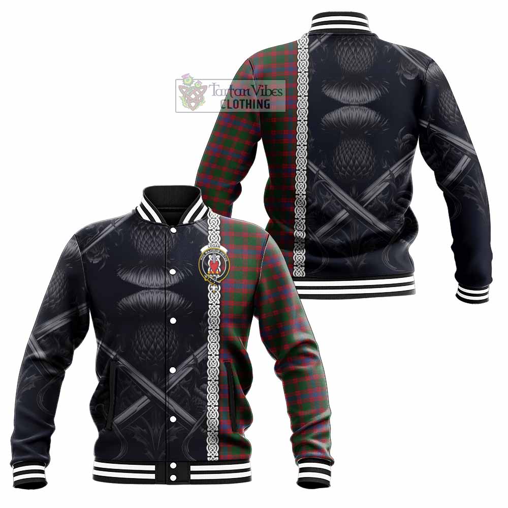 Tartan Vibes Clothing Logan Tartan Baseball Jacket with Family Crest Cross Sword Thistle Celtic Vibes