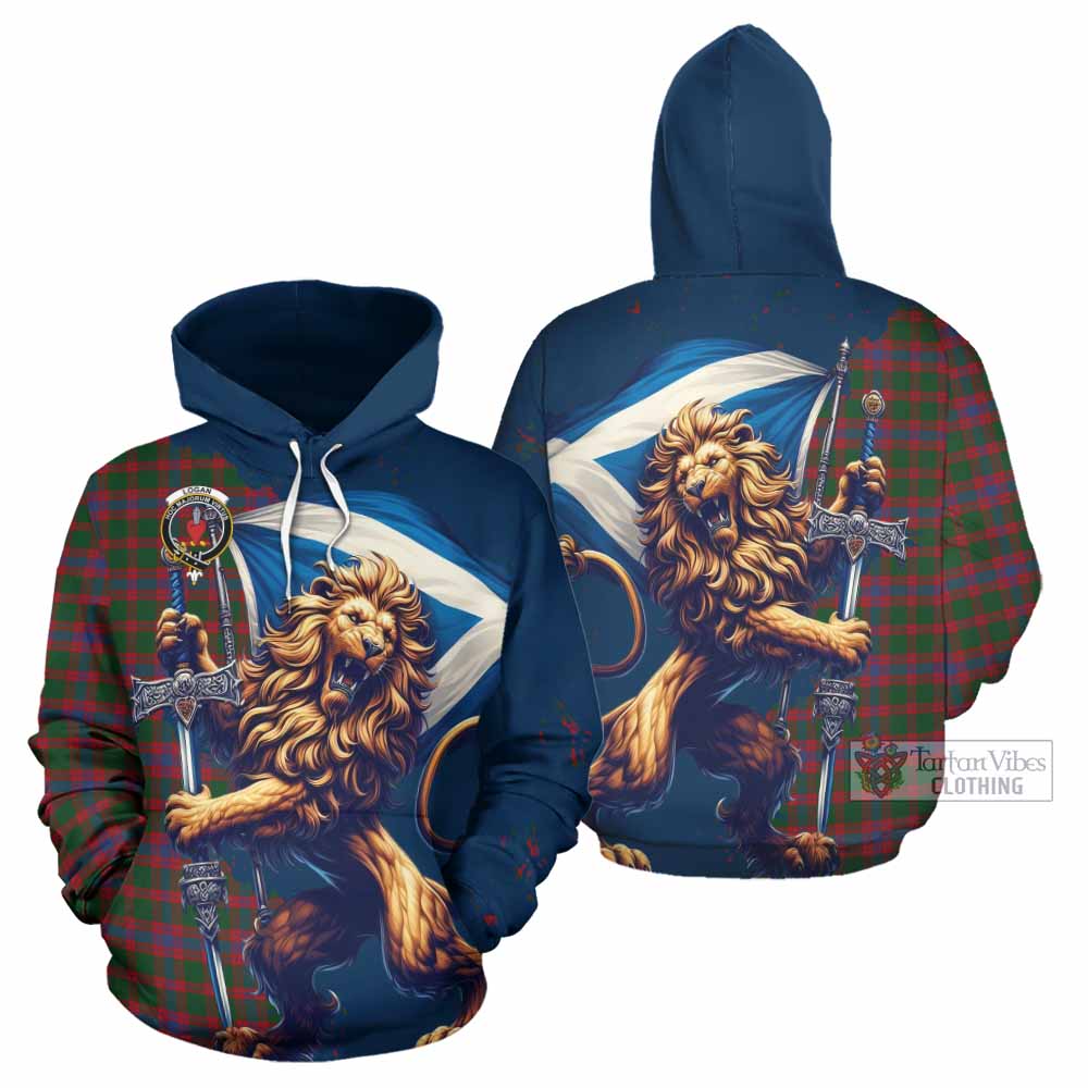 Logan Tartan Family Crest Hoodie with Scottish Majestic Lion