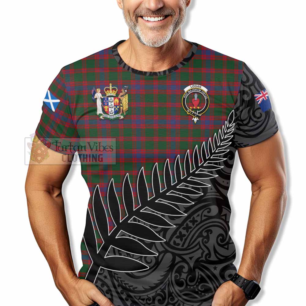 Tartan Vibes Clothing Logan Crest Tartan T-Shirt with New Zealand Silver Fern Half Style
