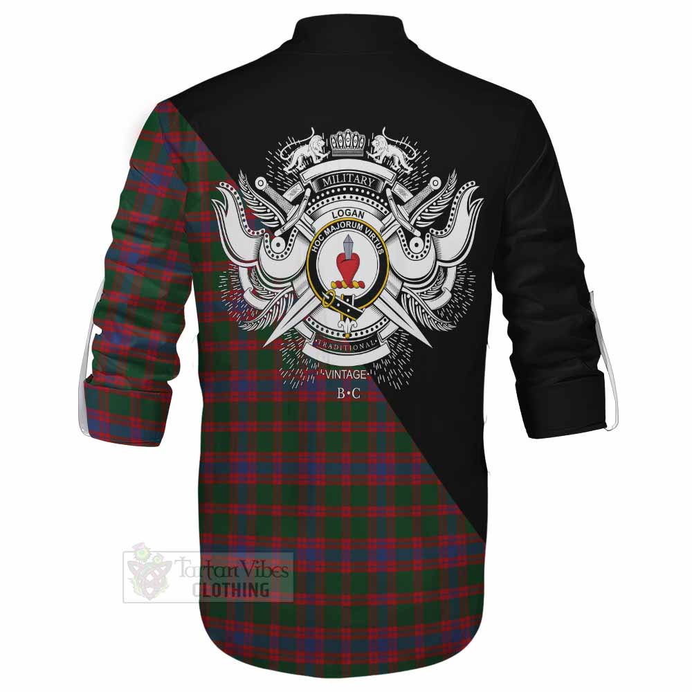 Tartan Vibes Clothing Logan Tartan Ghillie Kilt Shirt with Family Crest and Military Logo Style