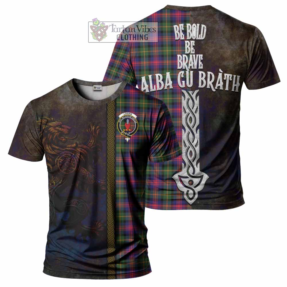 Tartan Vibes Clothing Logan Tartan Family Crest T-Shirt Alba Gu Brath Be Brave Lion Ancient Style