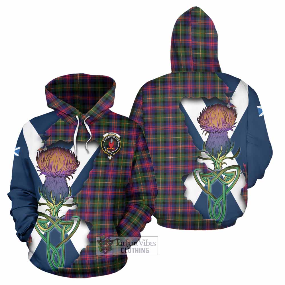 Tartan Vibes Clothing Logan Tartan Family Crest Hoodie Scottish Thistle Celtic Inspired