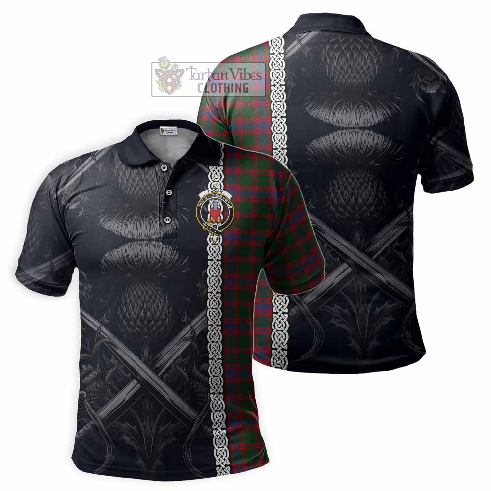 Tartan Vibes Clothing Logan Tartan Polo Shirt with Family Crest Cross Sword Thistle Celtic Vibes