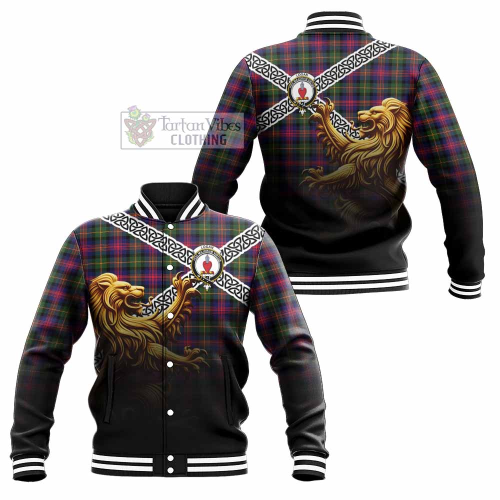 Tartan Vibes Clothing Logan Crest Tartan Baseball Jacket with Golden Lion Emblem Celtic Style
