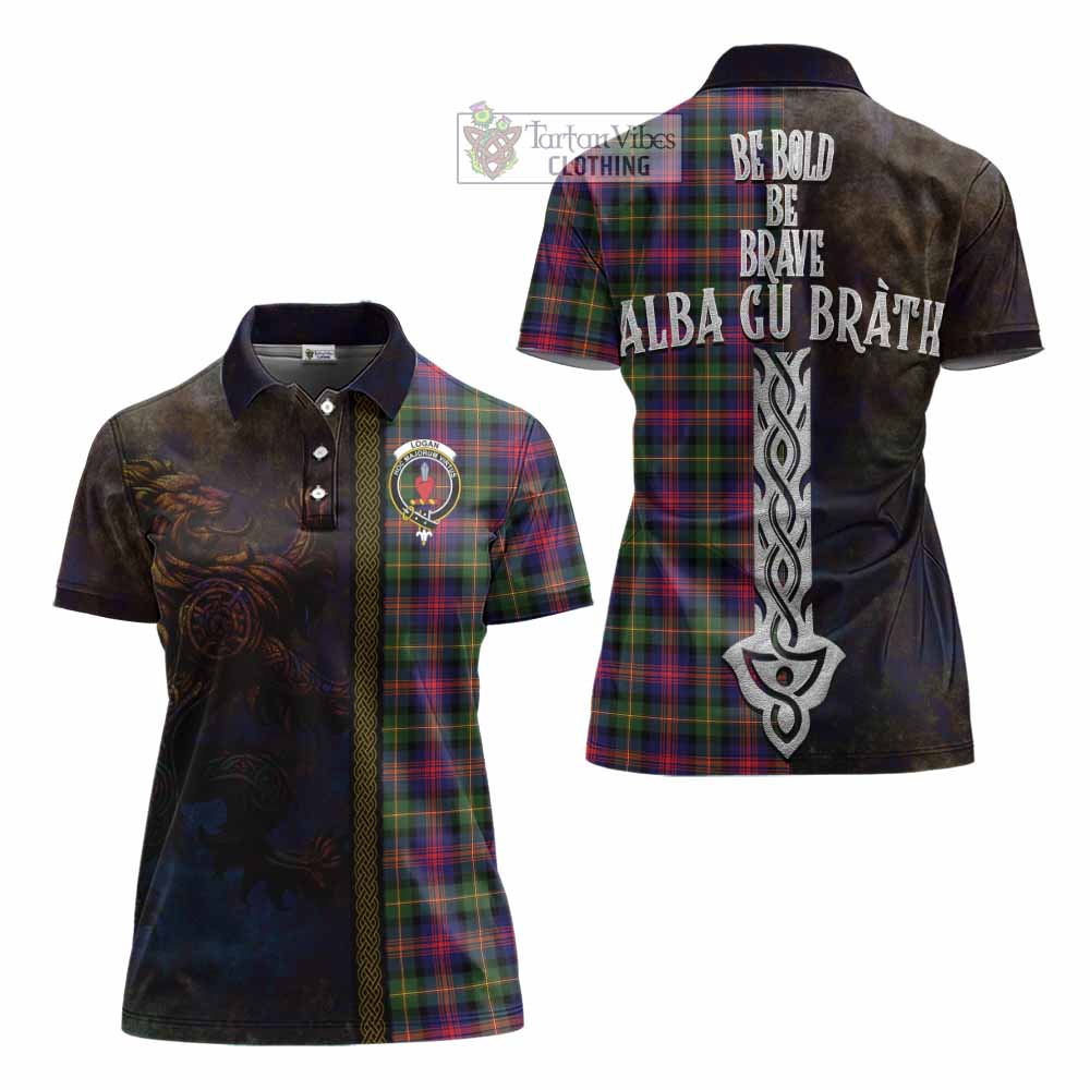 Tartan Vibes Clothing Logan Tartan Family Crest Women's Polo Shirt Alba Gu Brath Be Brave Lion Ancient Style
