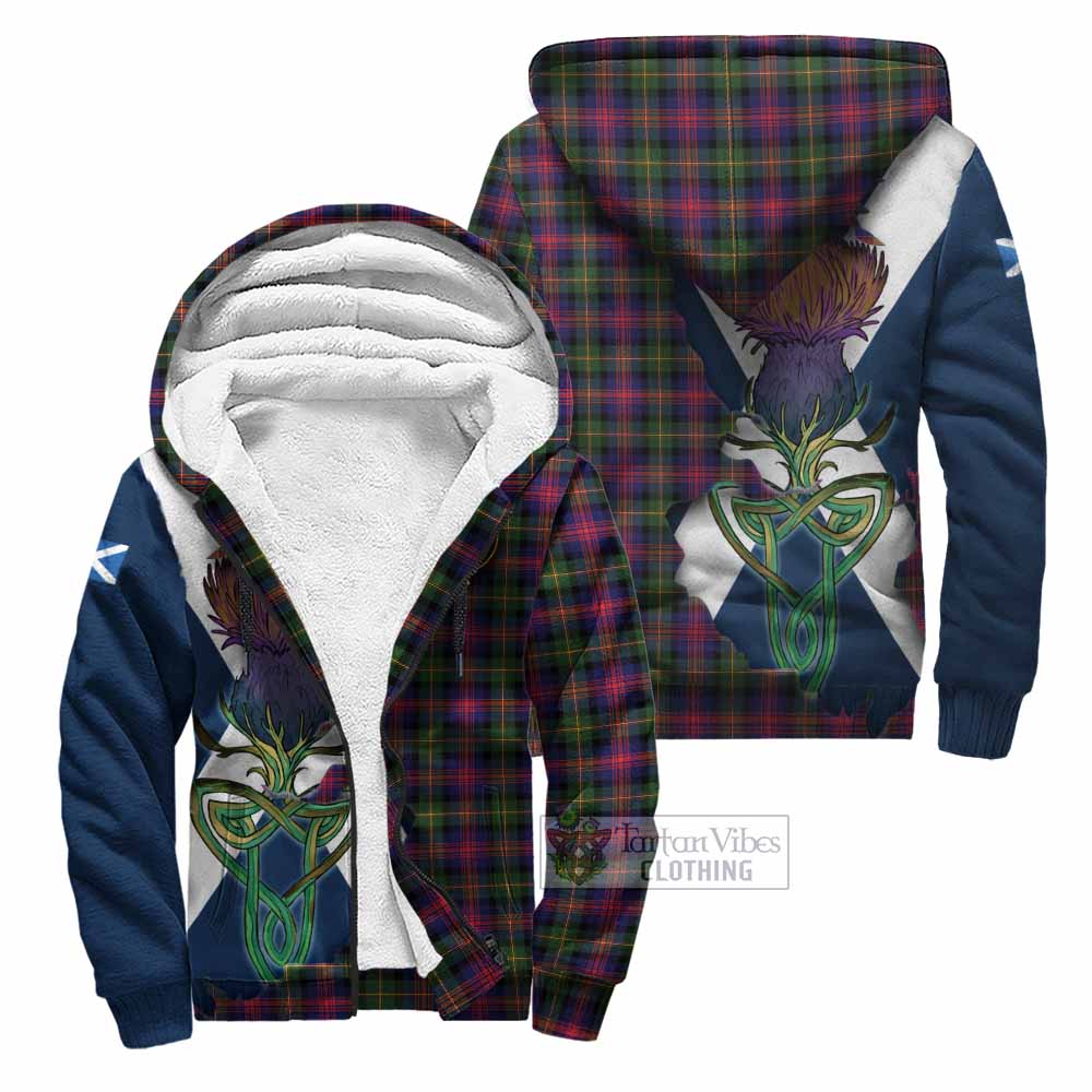 Tartan Vibes Clothing Logan Tartan Family Crest Sherpa Hoodie Scottish Thistle Celtic Inspired