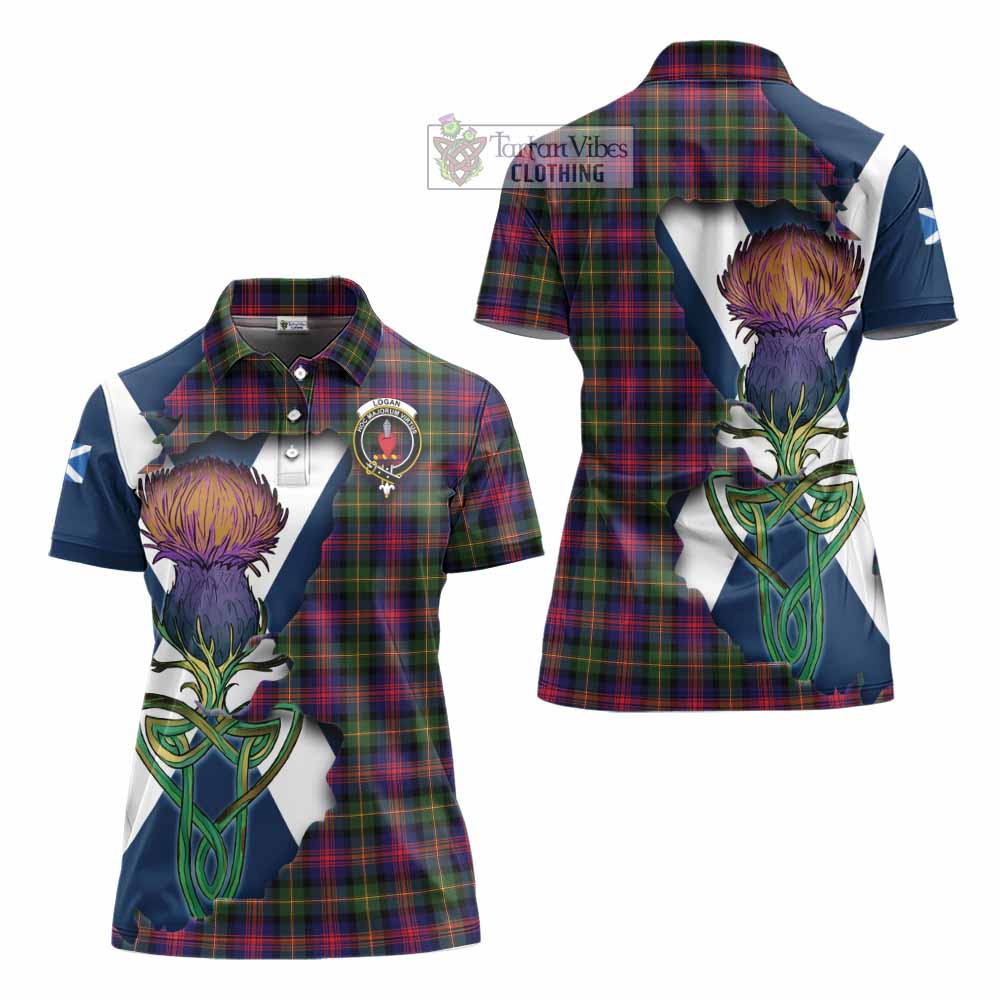 Tartan Vibes Clothing Logan Tartan Family Crest Women's Polo Shirt Scottish Thistle Celtic Inspired