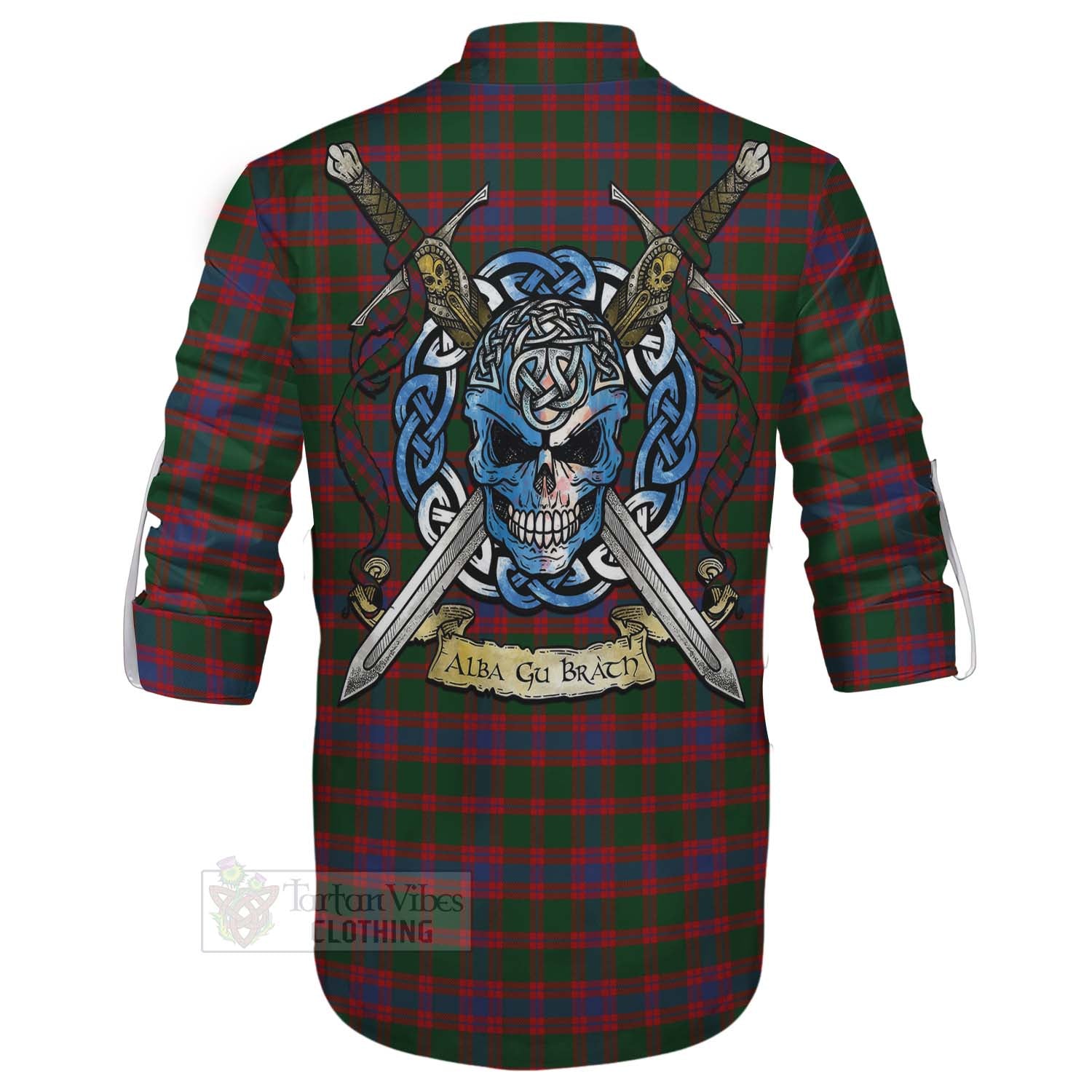 Tartan Vibes Clothing Logan Tartan Ghillie Kilt Shirt with Family Crest Celtic Skull Style