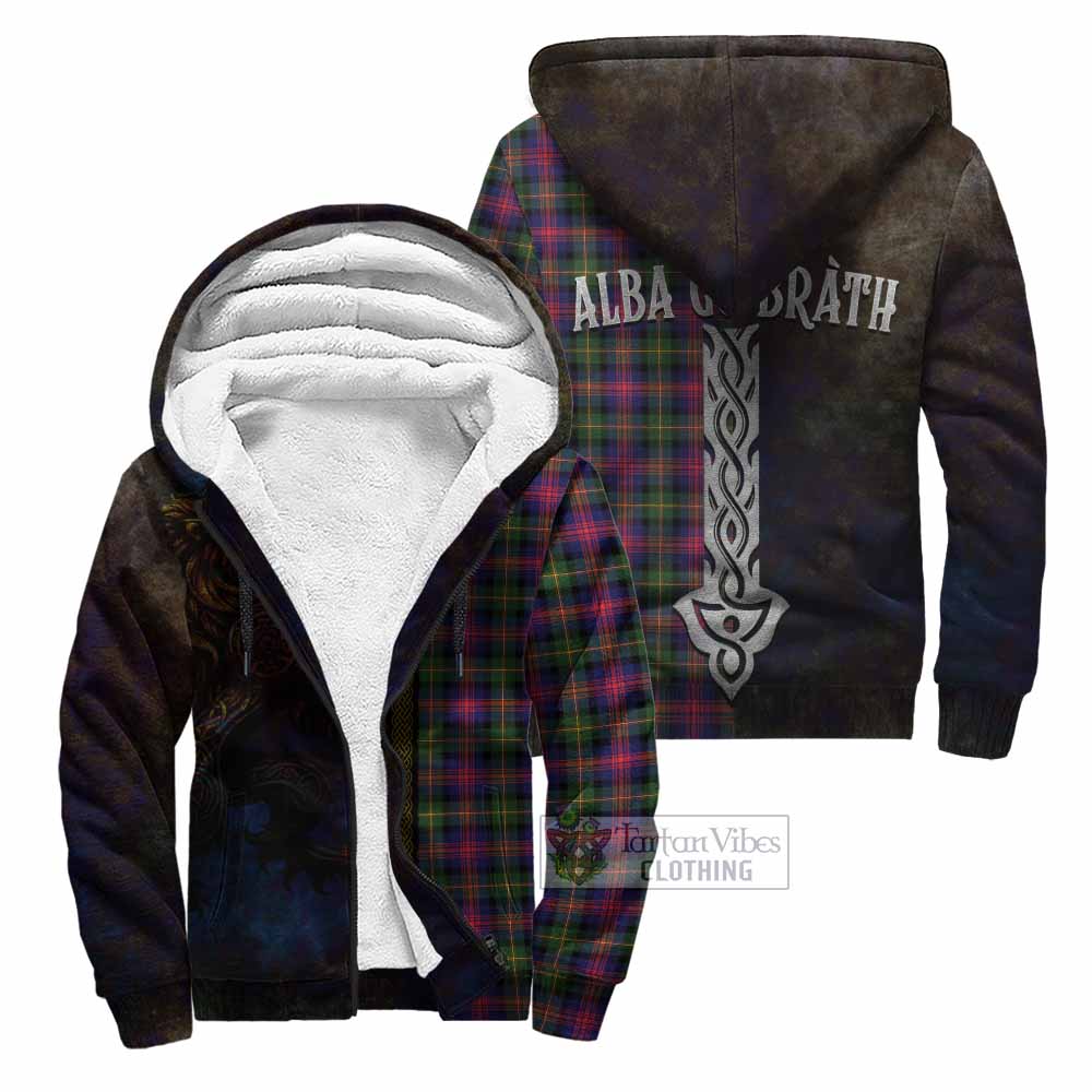 Tartan Vibes Clothing Logan Tartan Family Crest Sherpa Hoodie Alba Gu Brath Be Brave Lion Ancient Style