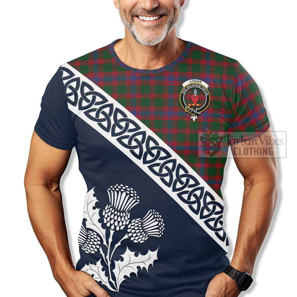 Logan Tartan T-Shirt Featuring Thistle and Scotland Map