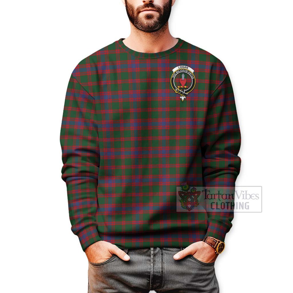 Tartan Vibes Clothing Logan Tartan Sweatshirt with Family Crest and Bearded Skull Holding Bottles of Whiskey