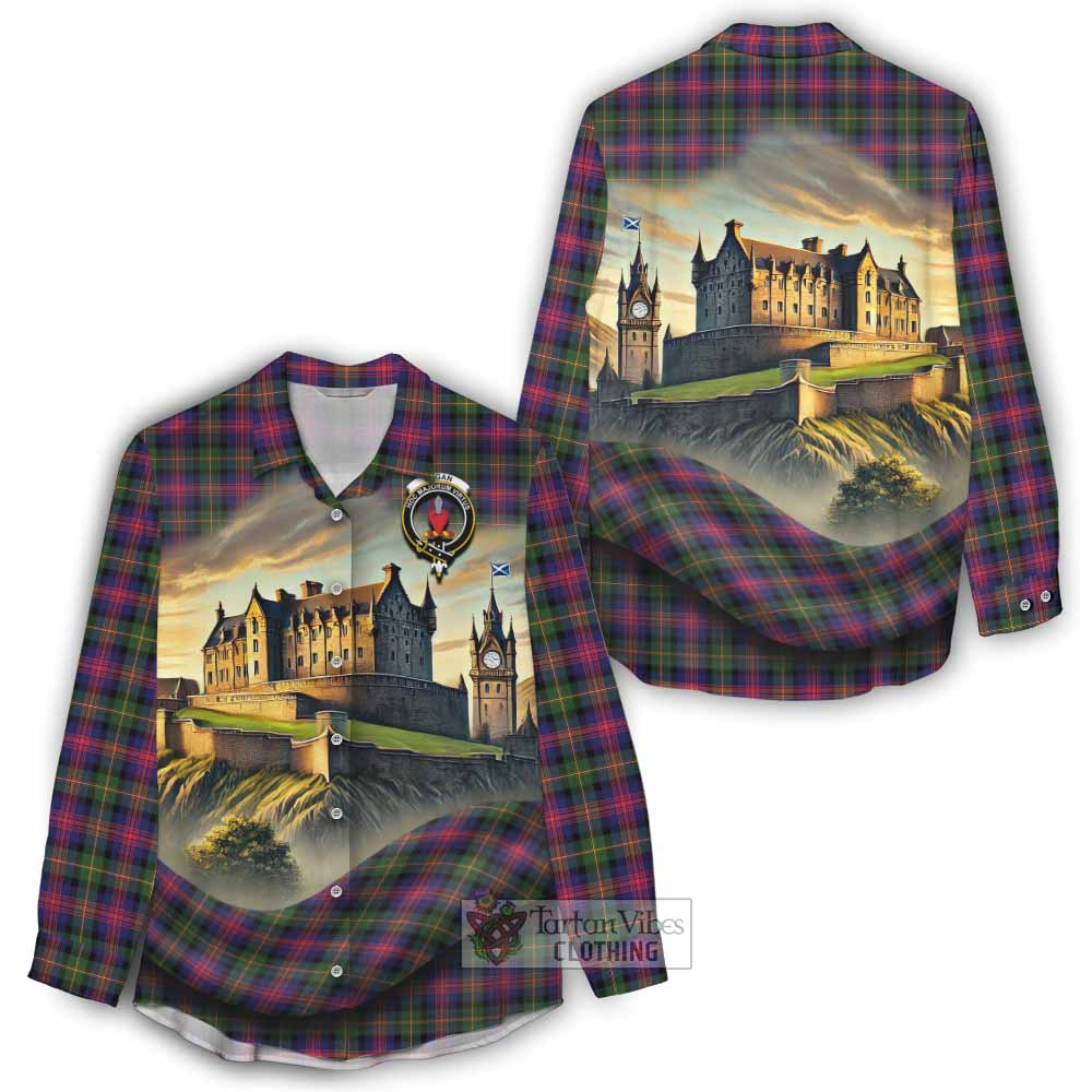 Tartan Vibes Clothing Logan Tartan Family Crest Women's Casual Shirt with Scottish Ancient Castle Style