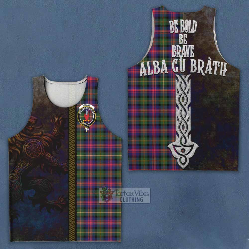 Tartan Vibes Clothing Logan Tartan Family Crest Men's Tank Top Alba Gu Brath Be Brave Lion Ancient Style