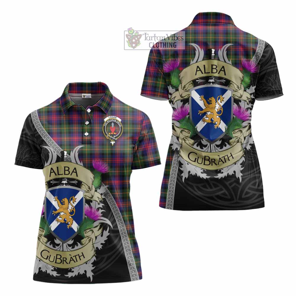 Tartan Vibes Clothing Logan Tartan Family Crest Women's Polo Shirt Lion Rampant Royal Thistle Shield Celtic Inspired
