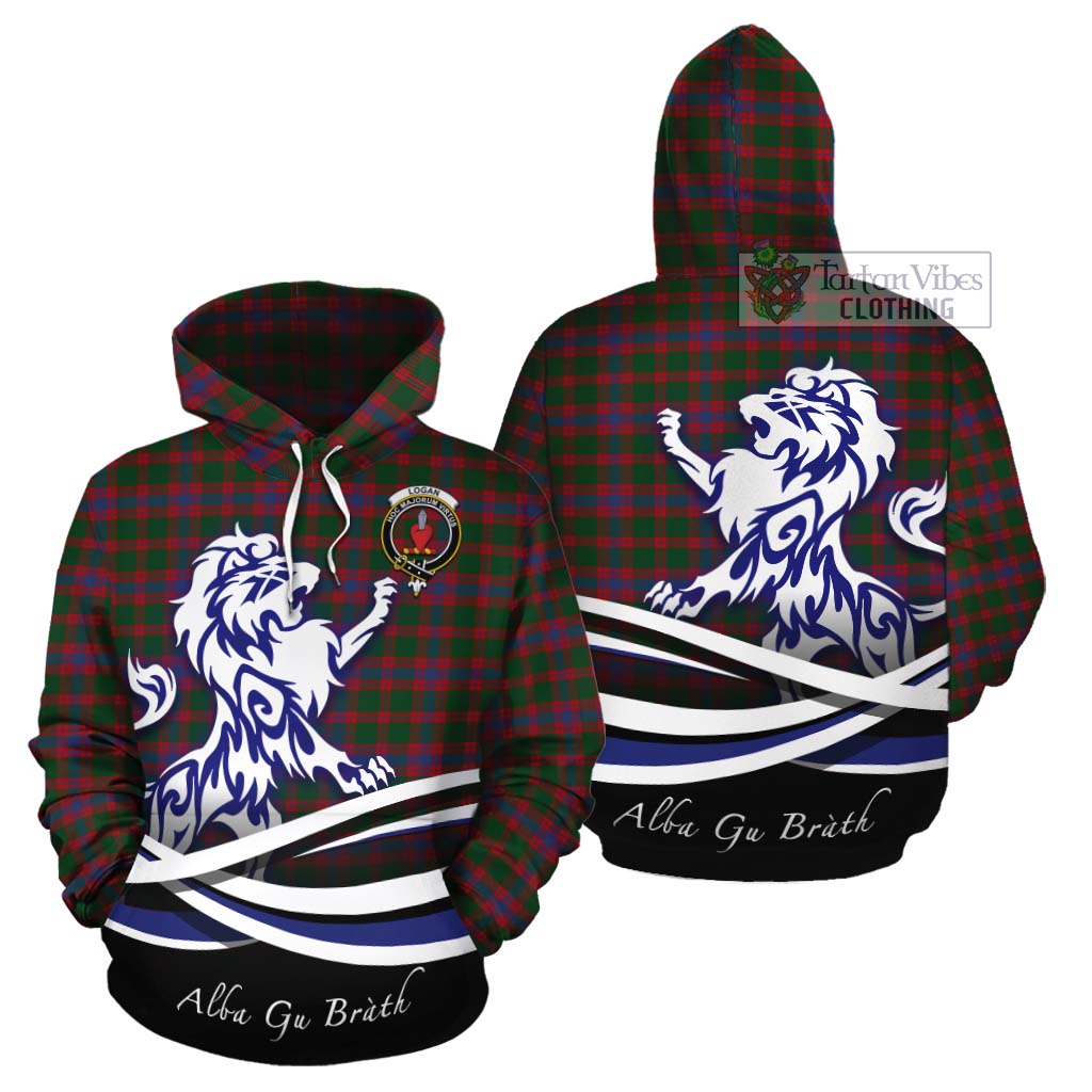 Tartan Vibes Clothing Logan Tartan Cotton Hoodie with Alba Gu Brath Regal Lion Emblem