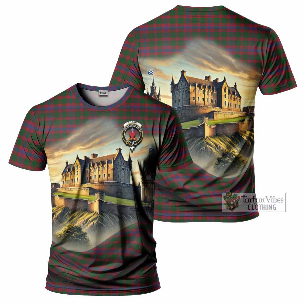 Tartan Vibes Clothing Logan Tartan Family Crest T-Shirt with Scottish Ancient Castle Stype