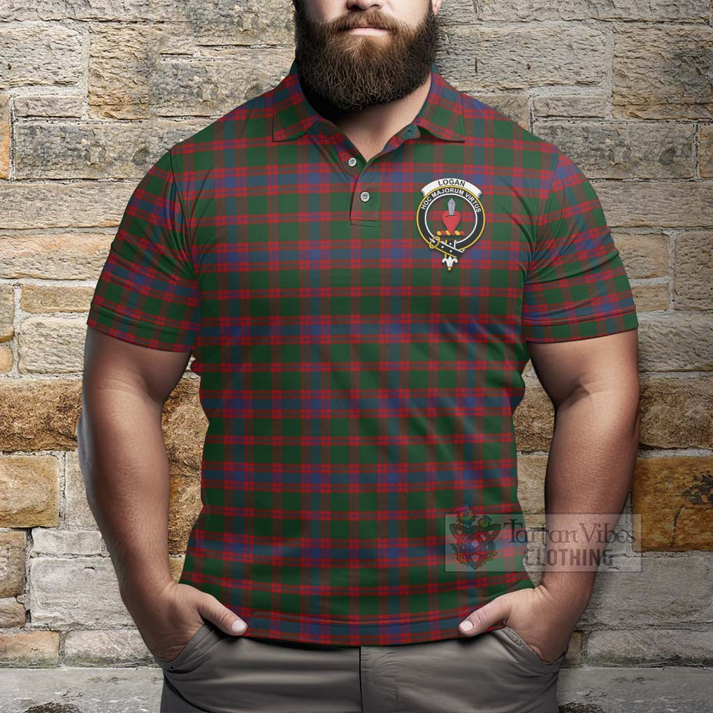 Tartan Vibes Clothing Logan Tartan Polo Shirt with Family Crest and Bearded Skull Holding Bottles of Whiskey