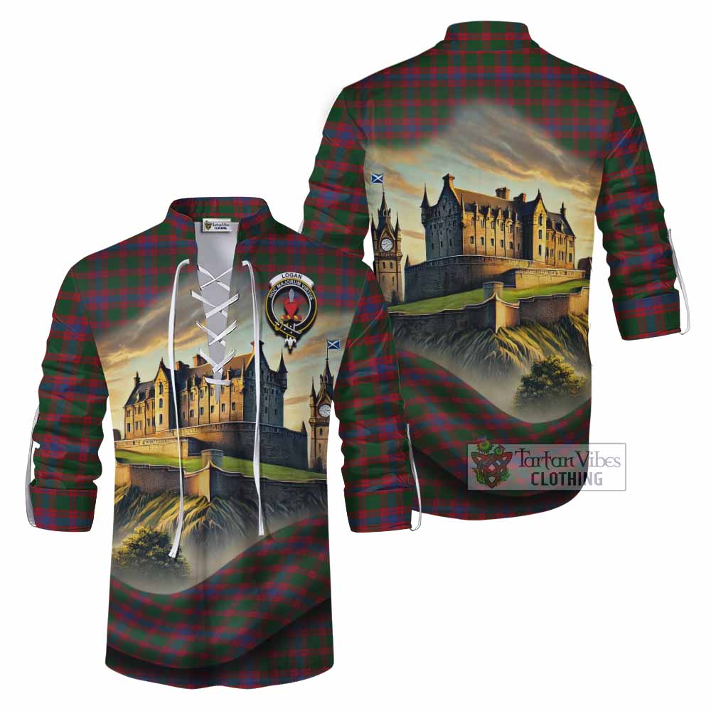 Tartan Vibes Clothing Logan Tartan Family Crest Ghillie Kilt Shirt with Scottish Ancient Castle Style