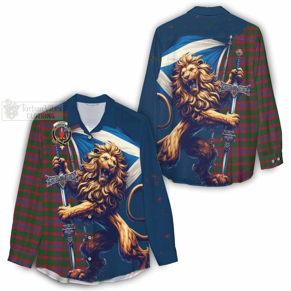 Tartan Vibes Clothing Logan Tartan Family Crest Women's Casual Shirt with Scottish Majestic Lion