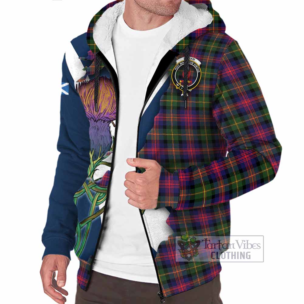 Tartan Vibes Clothing Logan Tartan Family Crest Sherpa Hoodie Scottish Thistle Celtic Inspired