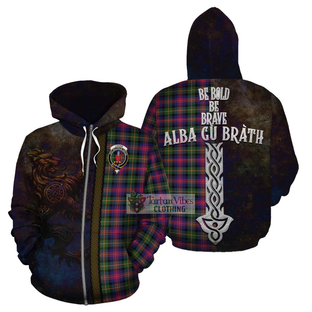 Tartan Vibes Clothing Logan Tartan Family Crest Cotton Hoodie Alba Gu Brath Be Brave Lion Ancient Style