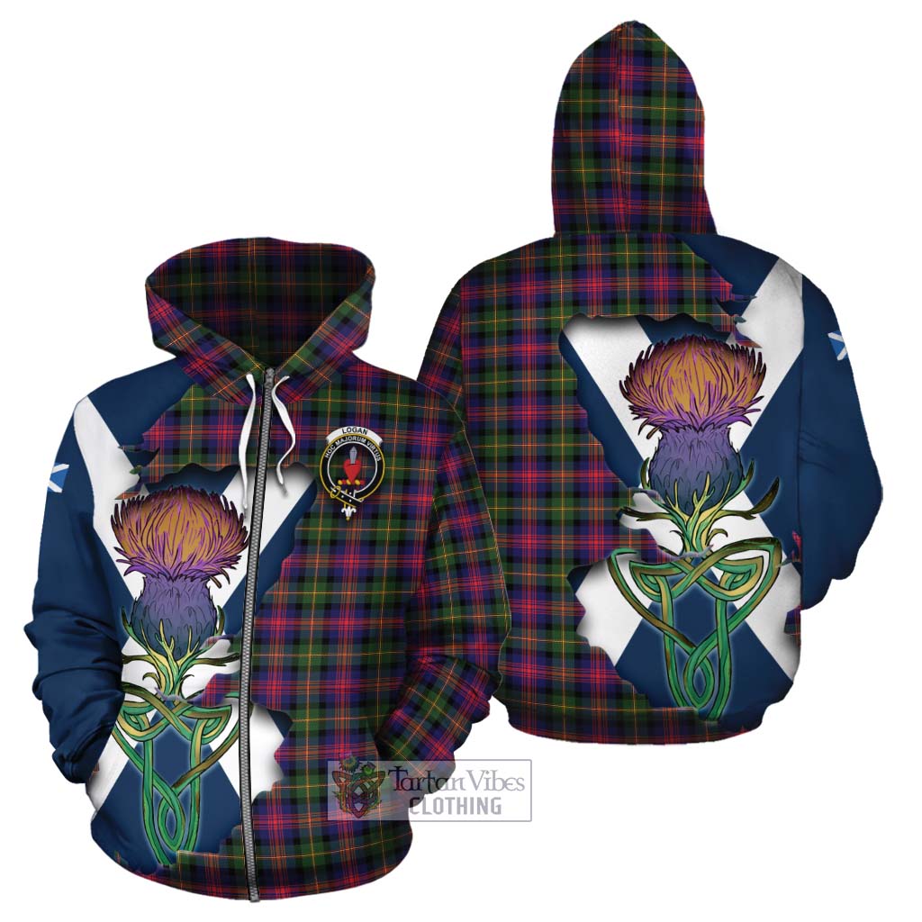 Tartan Vibes Clothing Logan Tartan Family Crest Cotton Hoodie Scottish Thistle Celtic Inspired