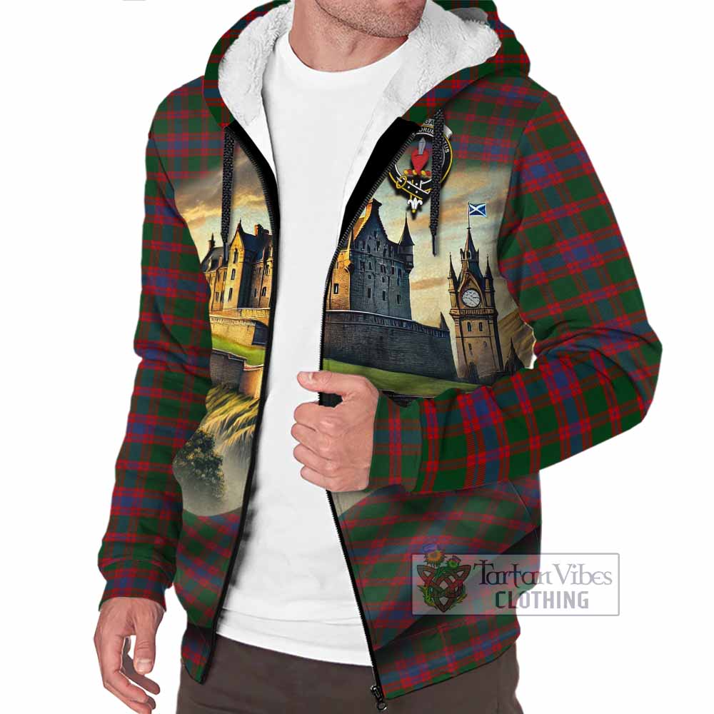 Tartan Vibes Clothing Logan Tartan Family Crest Sherpa Hoodie with Scottish Ancient Castle Style