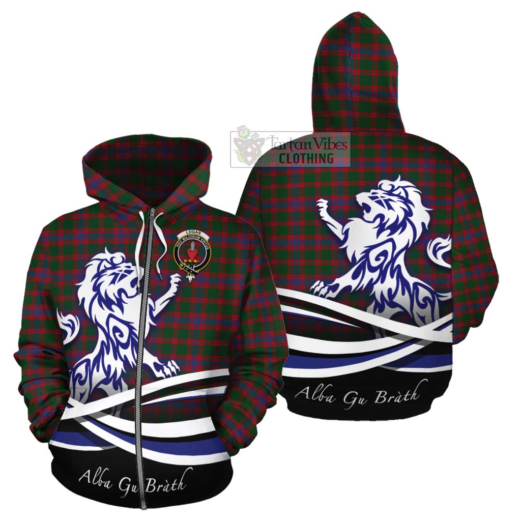 Tartan Vibes Clothing Logan Tartan Cotton Hoodie with Alba Gu Brath Regal Lion Emblem