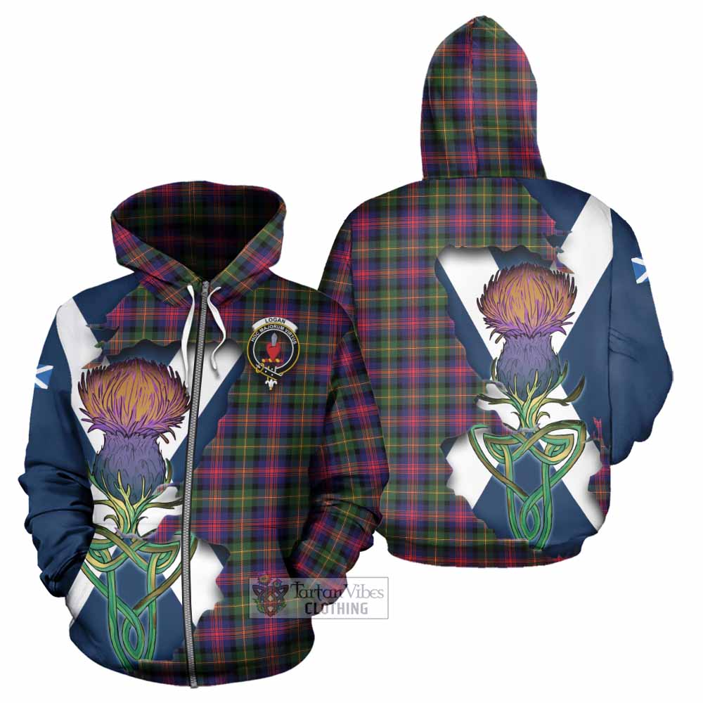 Tartan Vibes Clothing Logan Tartan Family Crest Hoodie Scottish Thistle Celtic Inspired