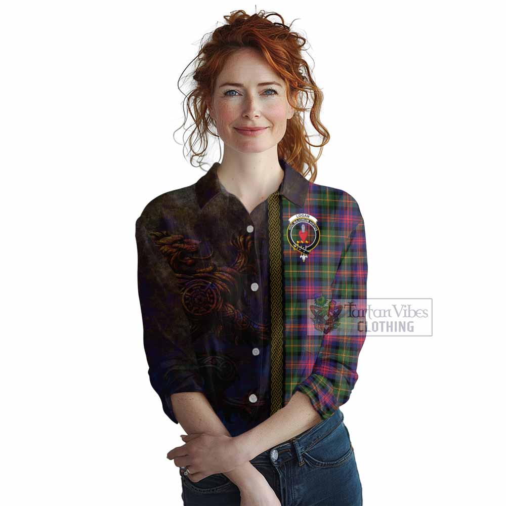 Tartan Vibes Clothing Logan Tartan Family Crest Women's Casual Shirt Alba Gu Brath Be Brave Lion Ancient Style