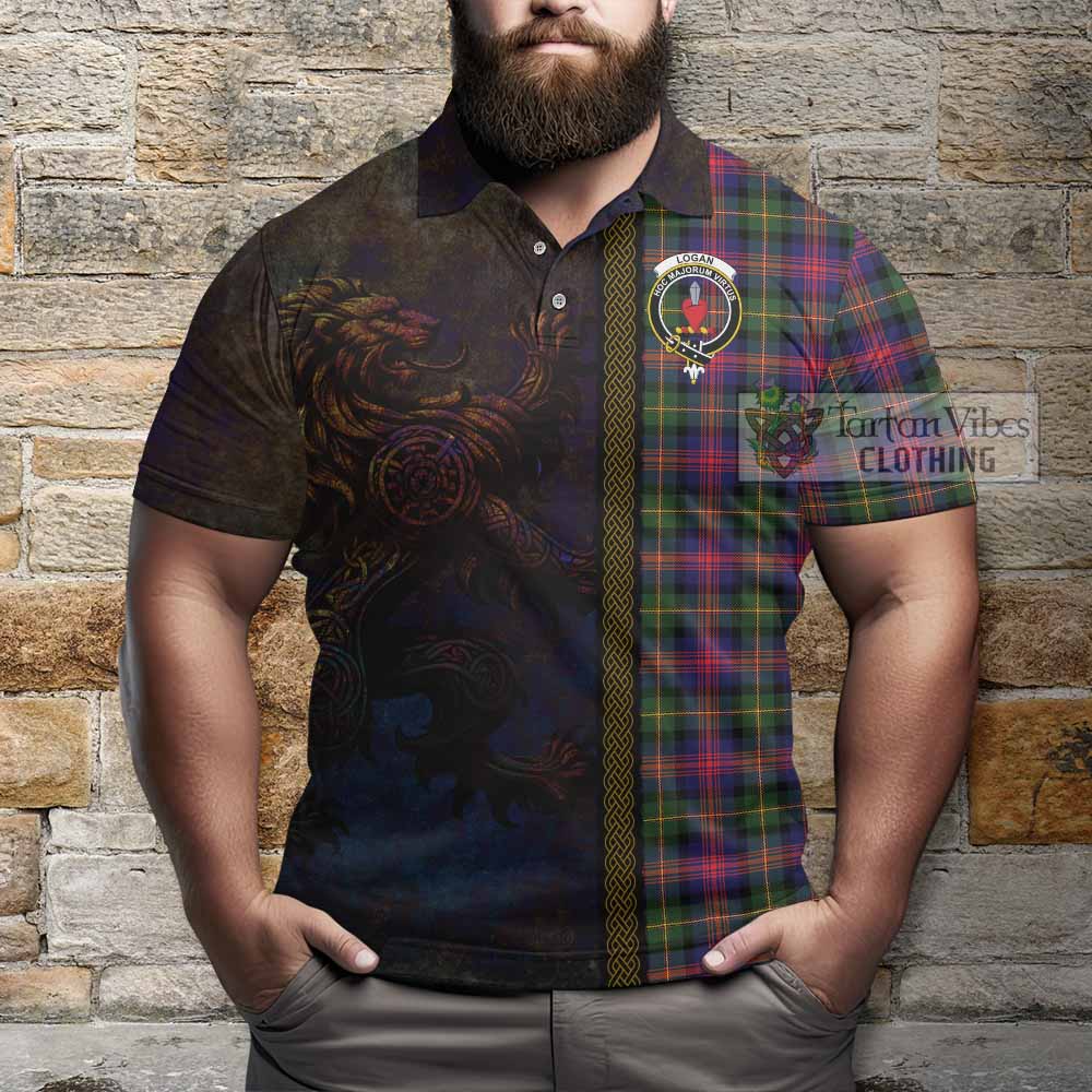 Tartan Vibes Clothing Logan Tartan Family Crest Polo Shirt Alba Gu Brath Be Brave Lion Ancient Style