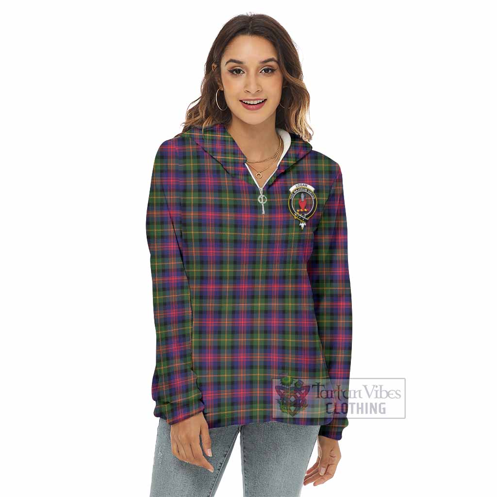Tartan Vibes Clothing Logan Tartan Crest Women's Borg  Half Zip Fleece Hoodie