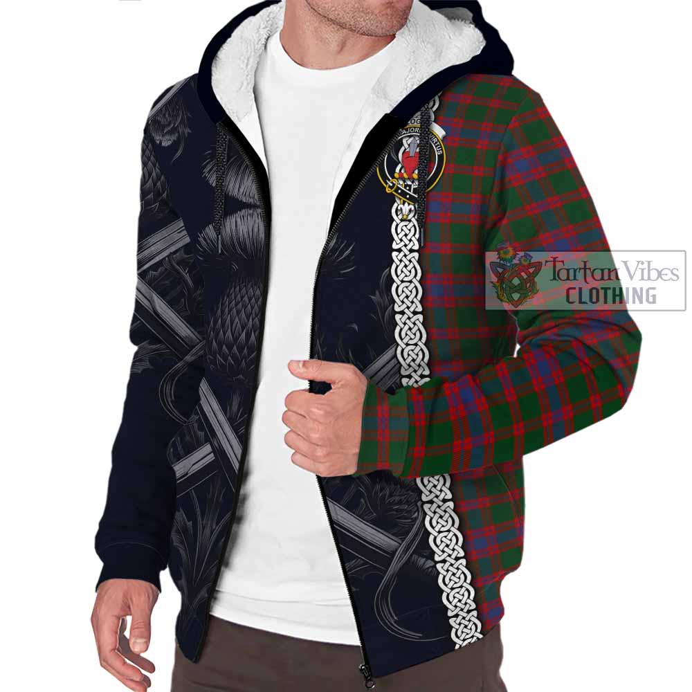 Tartan Vibes Clothing Logan Tartan Sherpa Hoodie with Family Crest Cross Sword Thistle Celtic Vibes