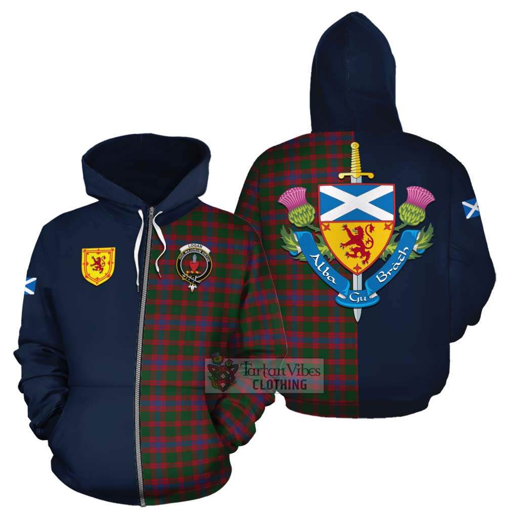 Tartan Vibes Clothing Logan Tartan Cotton Hoodie Alba with Scottish Lion Royal Arm Half Style