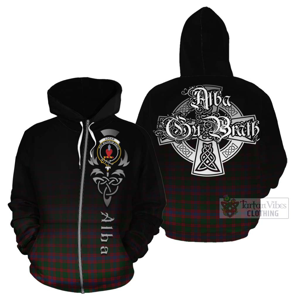 Tartan Vibes Clothing Logan Tartan Cotton Hoodie Featuring Alba Gu Brath Family Crest Celtic Inspired