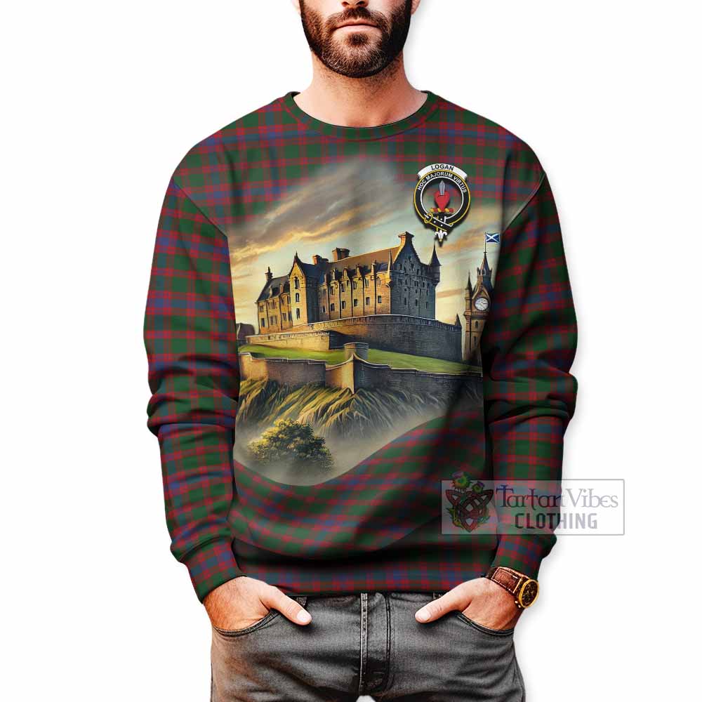 Tartan Vibes Clothing Logan Tartan Family Crest Sweatshirt with Scottish Ancient Castle Style