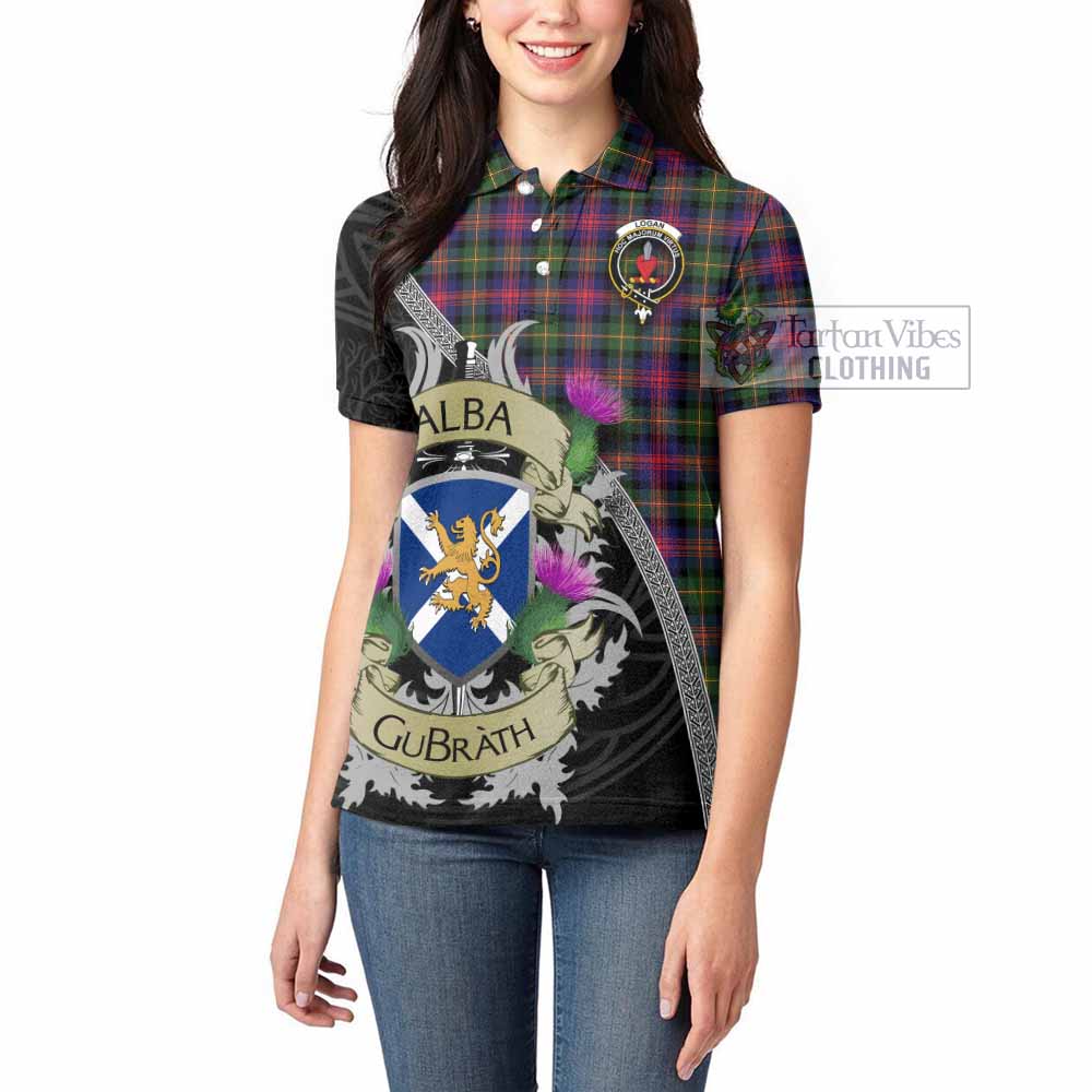 Tartan Vibes Clothing Logan Tartan Family Crest Women's Polo Shirt Lion Rampant Royal Thistle Shield Celtic Inspired
