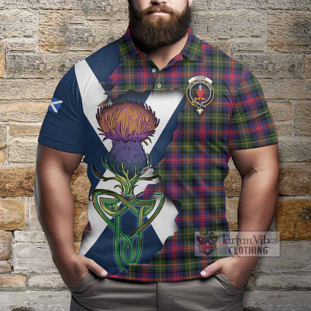 Tartan Vibes Clothing Logan Tartan Family Crest Polo Shirt Scottish Thistle Celtic Inspired