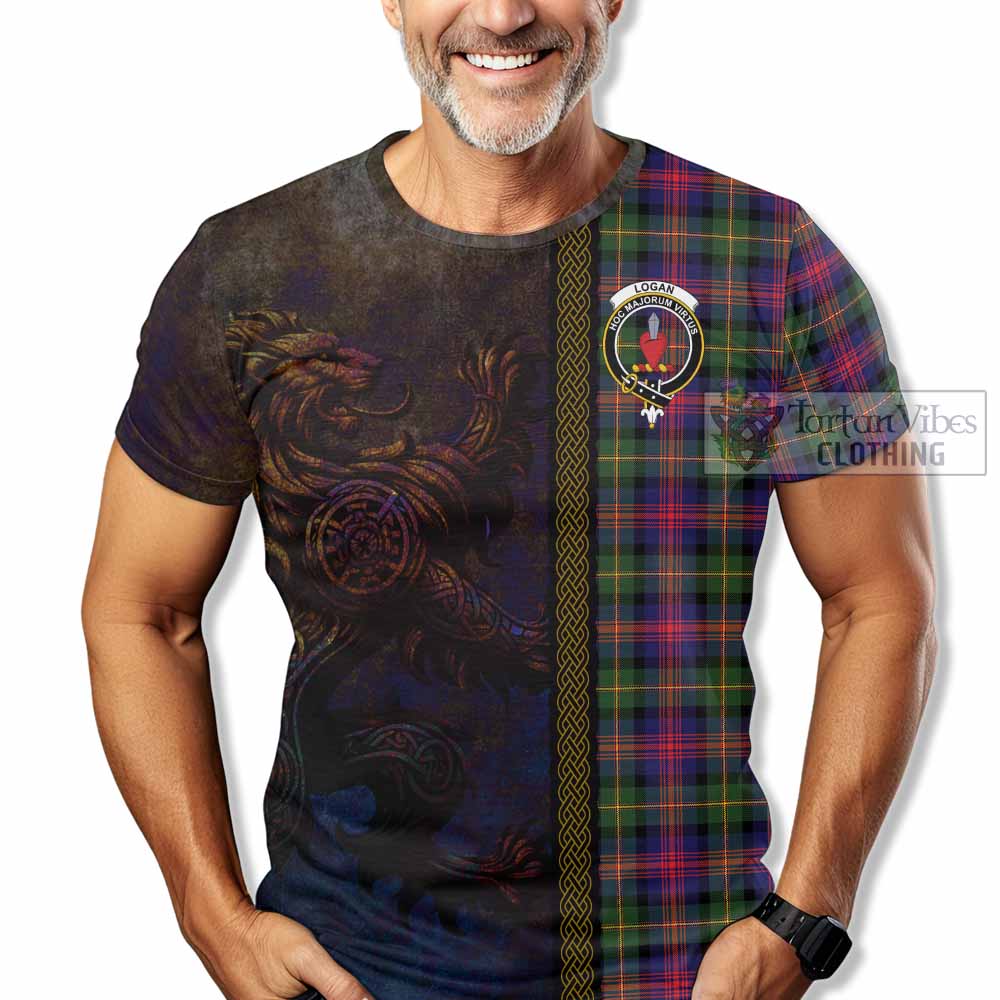 Tartan Vibes Clothing Logan Tartan Family Crest T-Shirt Alba Gu Brath Be Brave Lion Ancient Style