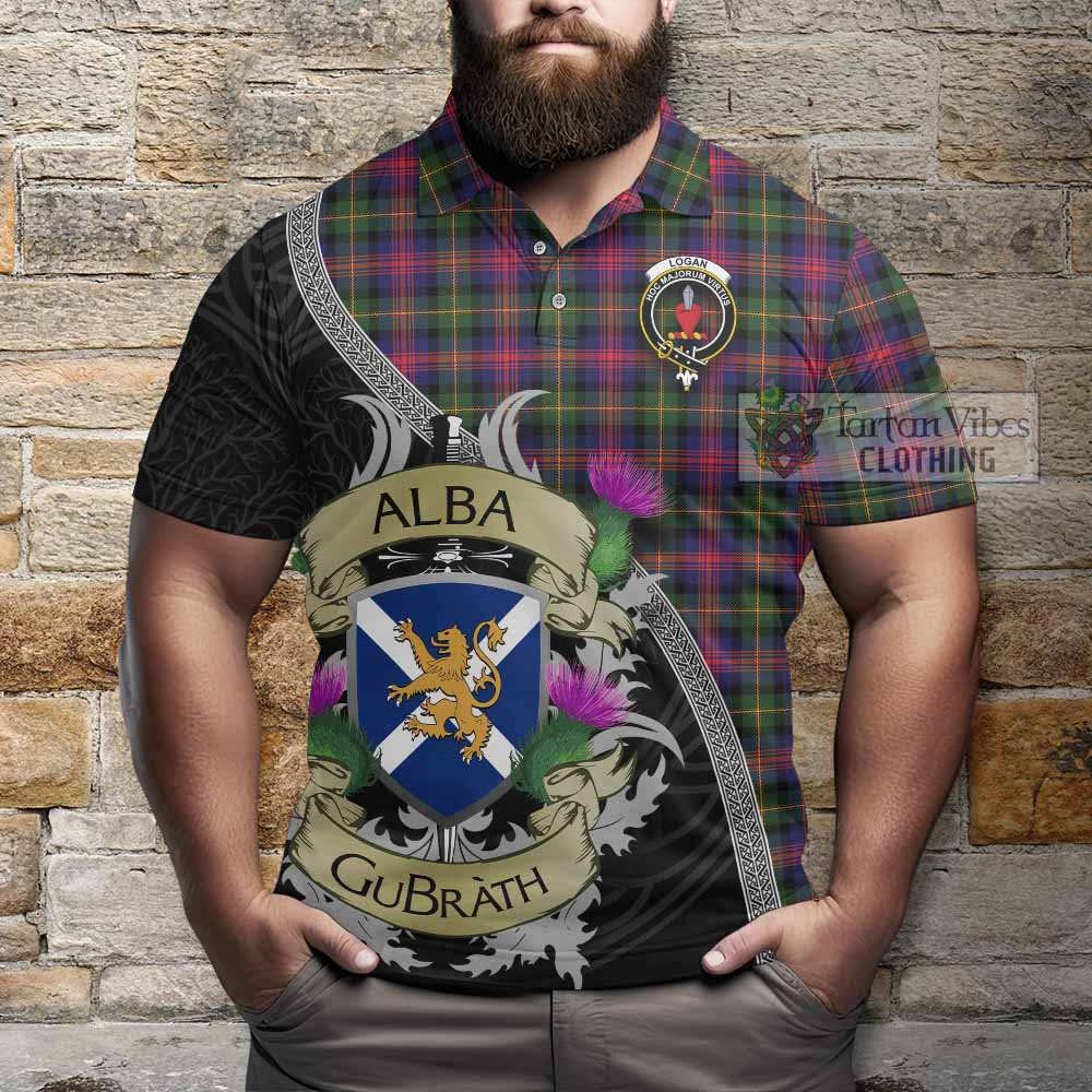 Tartan Vibes Clothing Logan Tartan Family Crest Polo Shirt Lion Rampant Royal Thistle Shield Celtic Inspired