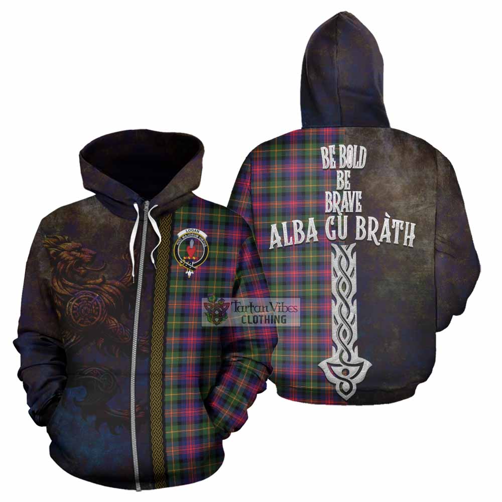 Tartan Vibes Clothing Logan Tartan Family Crest Hoodie Alba Gu Brath Be Brave Lion Ancient Style