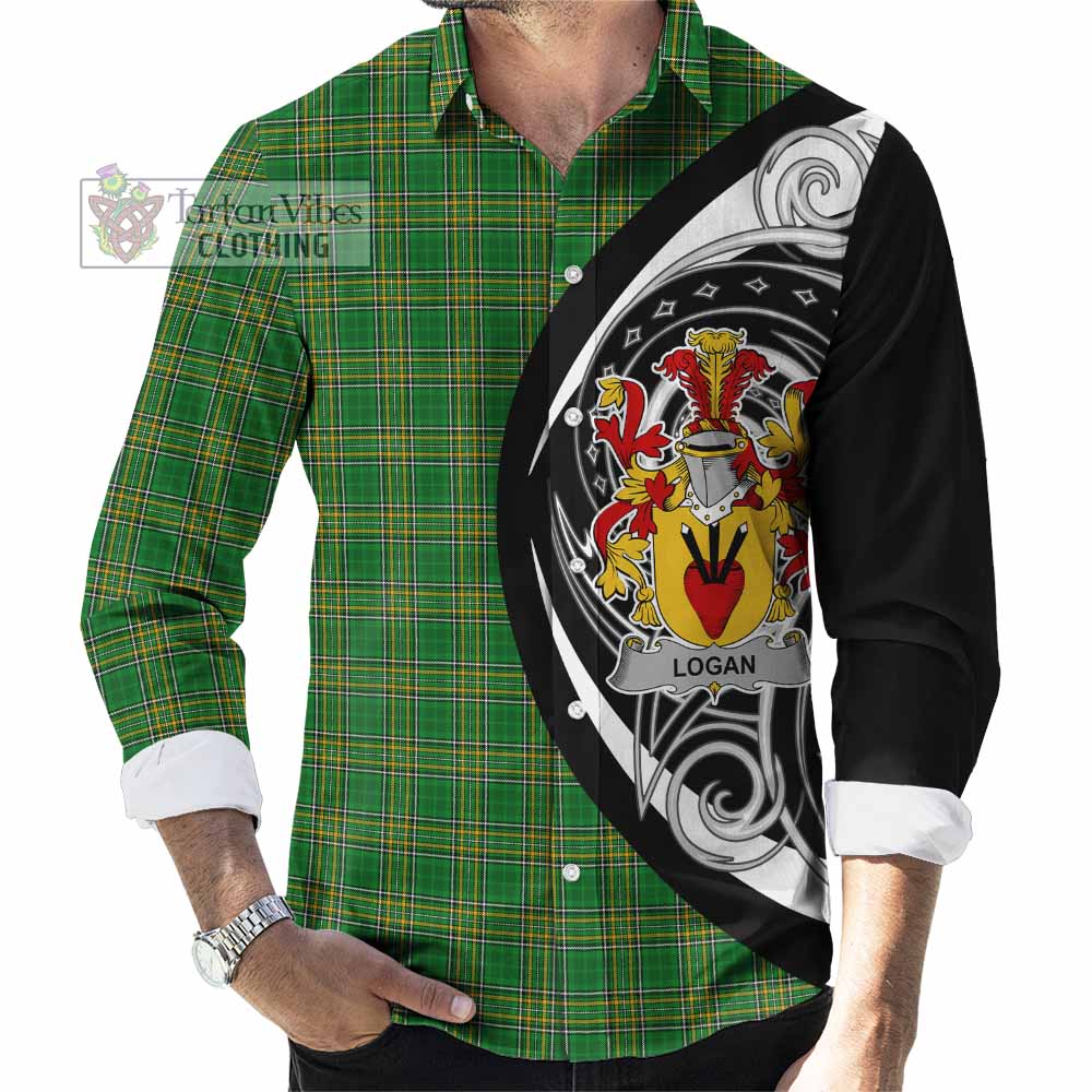 Tartan Vibes Clothing Logan Irish Clan Long Sleeve Button Shirt Celtic Circle Style
